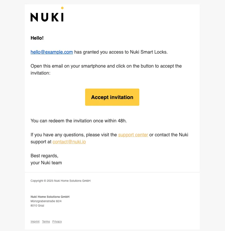An example of an app invite e-mail